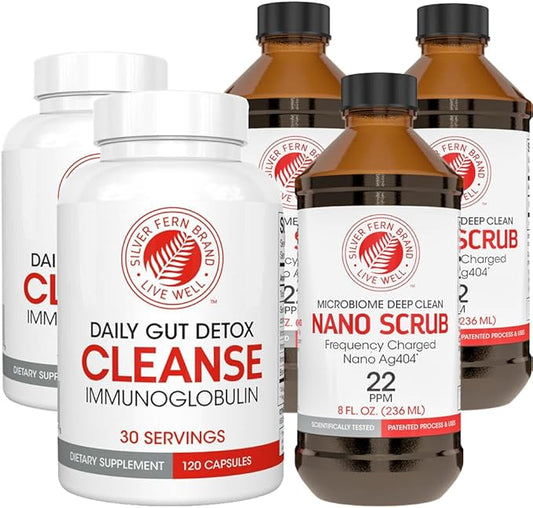 Silver Fern Brand Ultimate Clean-Up Kit - Moderate to Severe Issues - Cleanse Capsules & Nano Scrub Liquid, I Kit, 30 Day Supply, No Gluten, No Dairy, Made in USA
