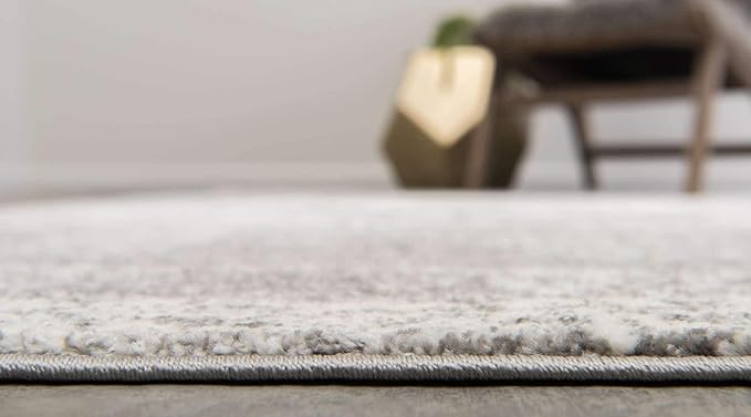 Unique Loom Rosso Collection Traditional, Vintage, Medallion, Border, Distressed, Southwestern Area Rug, 4 ft x 4 ft, Gray/Ivory