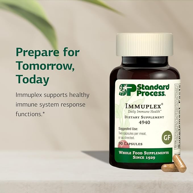 Standard Process Inc. Immuplex - Daily Immune Support Supplement with Folate, Iron, Vitamin C & Vitamin A - Mineral Supplement with Antioxidant Ingredients - 90 Capsules