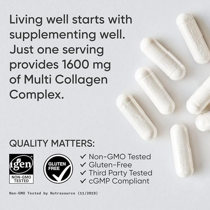 Sports Research® Multi Collagen Pills for Women & Men - Collagen Peptides (Type I, II, III, V, X) Enhanced with Hyaluronic Acid & Vitamin C - Gluten Free ­· Non-GMO - 90 Capsules