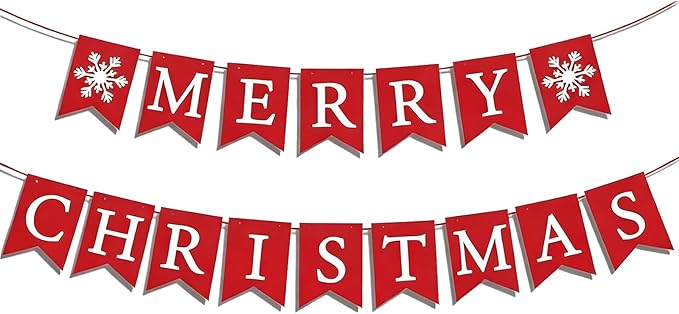 Red Merry Christmas Banner, Christmas Party Decorations, Indoor Outdoor Home Hanging