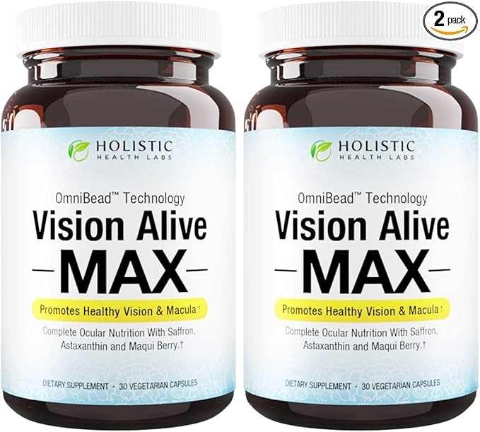 Vision Alive Max with 8 Natural Ingredients Lutemax® 2020, Bilberries, Blueberries, c3g from Black Currant, Maqui Berry, Saffron, and Astaxanthin (30 Count (Pack of 2))