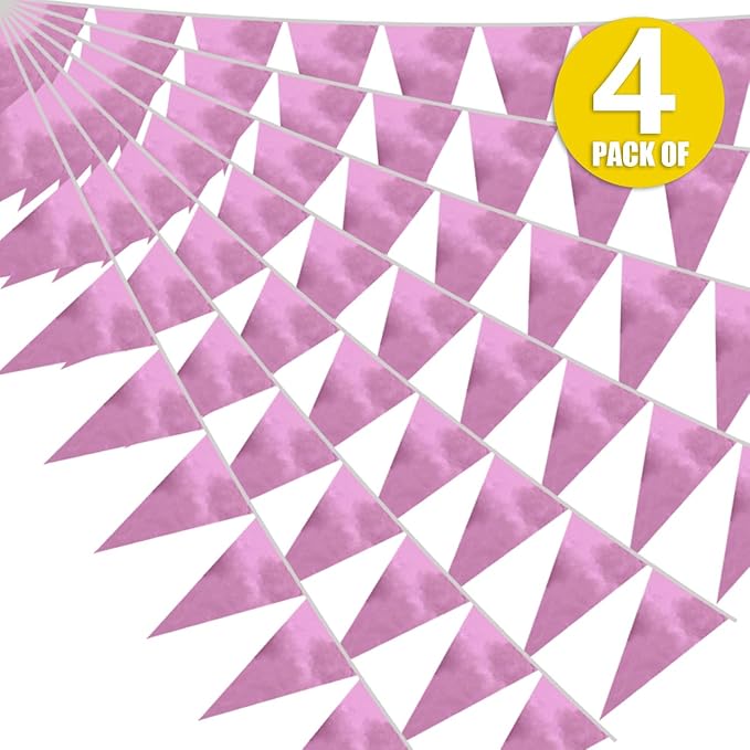 40M/130FT Pink Triangle Pennant Banner Flag Metallic Fabric Bunting Garland for Christmas Graduation Wedding Engagement Anniversary Bachelorette Birthday Bridal Shower Valentines Hen Party Supplies