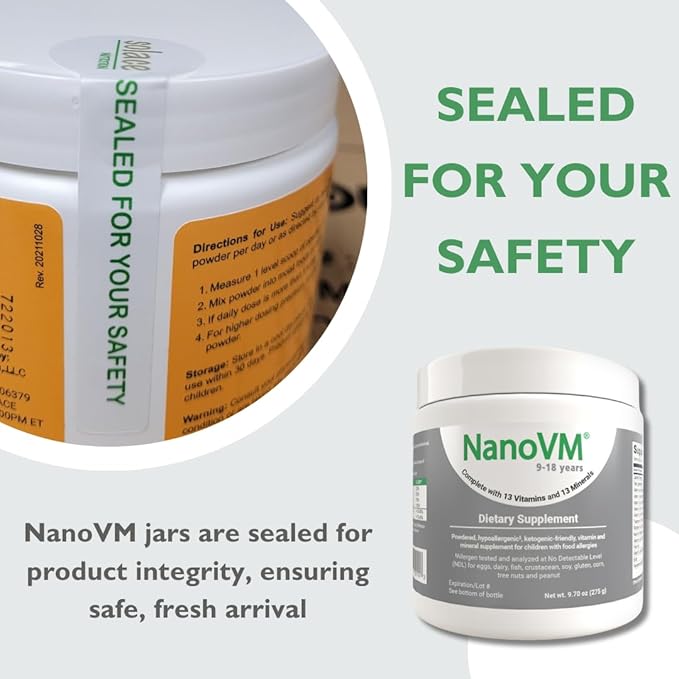 9-18 Years, Allergen-Free Kids Multivitamin, Unflavored Powdered Vitamins, Multivitamin Powder with 13 Vitamins & 13 Minerals, Low-Carbohydrate Vitamin Supplements, 275g - Solace Nutrition