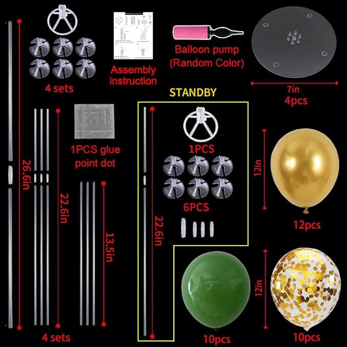 TONIFUL Sage Green and Gold Balloon Centerpieces for Table,Balloon Stand Centerpiece Table Decorations for Birthday,Baby Shower,Woodland Party Decorations Christmas (4 Set)