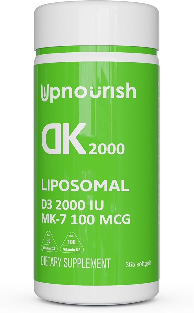 UpNourish Liposomal Vitamin D3 K2 2000 IU with K2 MK-7 100 mcg - 365 Vitamin D3 k2 (Vitamina D3 con K2) Mini Softgels with Organic Coconut Oil - Easy to Swallow K2 D3 Vitamin Supplement