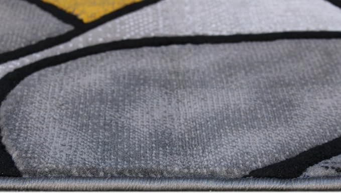 Masada Rugs, Modern Contemporary Area Rug, Yellow Grey Black (8 Feet X 10 Feet)