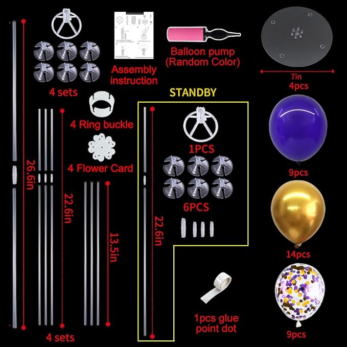 TONIFUL Purple Gold Balloon Centerpieces for Table,Balloon Stand Kit for Graduation Decoration 2025 Class of 2025 Party Decorations,New Year,Anniversary,Birthday Decorations (4 Set)