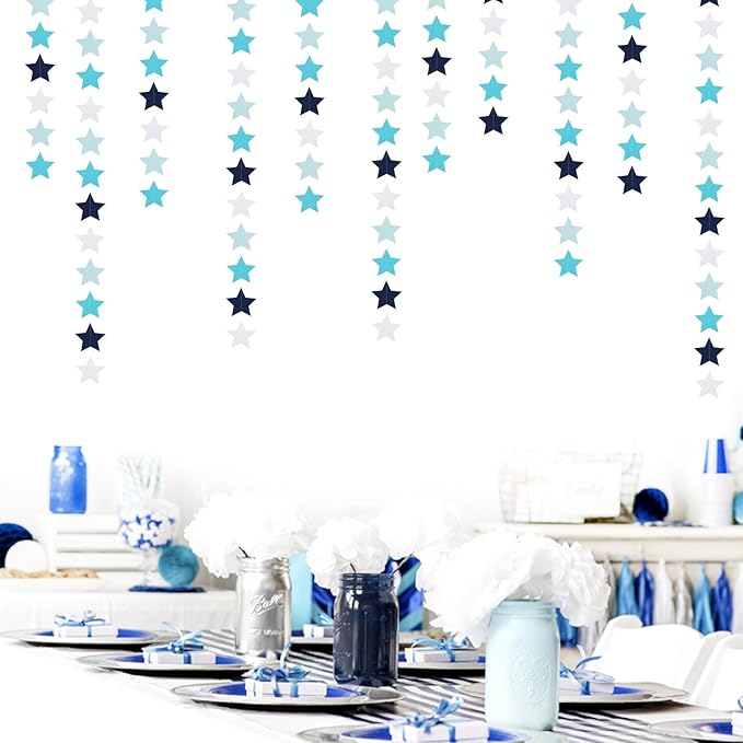 Light-Royal Navy-Blue White Party-Decorations Garland - 62ft Twinkle Little Star Hanging Streamers Banner,Bachelorette Bridal Wedding Birthday Baby Shower Decor Hugtmr