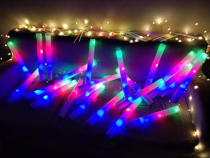 Glow Sticks Bulk - 38 Pcs LED Foam Sticks Glow in the Dark Party Supplies with 3 Modes Flashing Effect, Glow Batons Party Favors for Party Wedding Birthday Concert Halloween Christmas