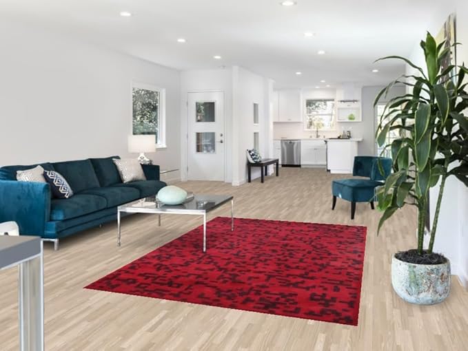 Rug Source Modern Collection, 5x8 Modern Area Rug, Hand Tufted Red Modern Rug, Oriental 100% Wool Carpet for Foyer, Entryway and Hallway