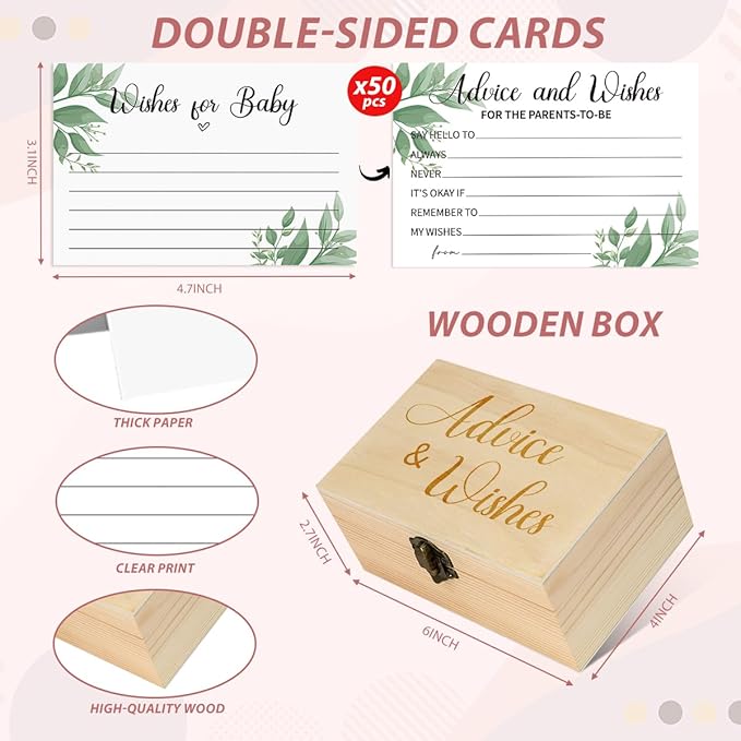50Pcs Baby Shower Advice Cards with Advice and Wishes Box for New Parents Baby Shower Game Activities Ideas for Guests Baby Decorations for Baby Shower