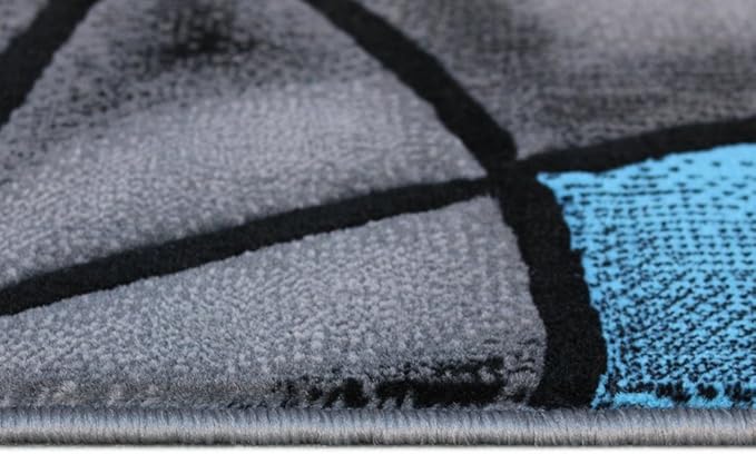 Masada Rugs, Modern Contemporary Area Rug, Blue Grey Black (8 Feet X 10 Feet)