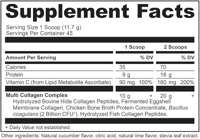 Ancient Nutrition Collagen Powder Protein, Multi Collagen Protein, Cucumber Lime, Hydrolyzed Collagen Peptides Supports Skin and Nails, Joint Supplement, 18.6oz