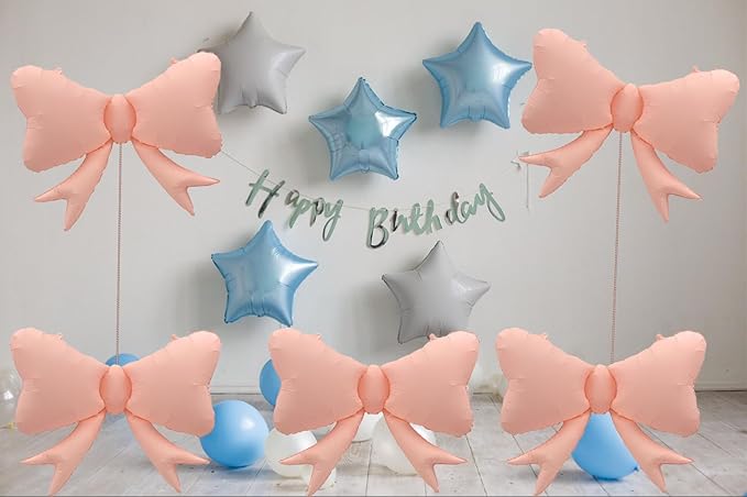 FBQ 6 Pcs Bow Big Balloon Macaron Foil Balloon Bow Themed Kids Party Wedding Party Decoration