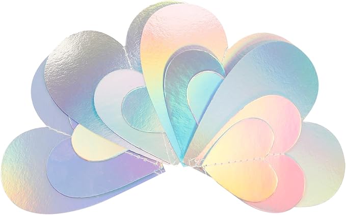 Iridescent Disco-Holographic Party-Decorations Love-Heart Garland - 39Ft Wedding Hanging Decoration Neon Streamers Banner, Birthday Bachelorette Baby Bridal Shower Engagement Decor Hugtmr