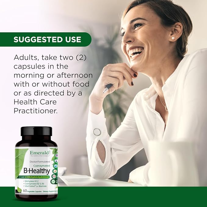 EMERALD LABS B-Healthy - Vegan Vitamin B Complex - Includes Methylated Folic Acid & Full Spectrum B Vitamins - Supports Immune, Brain & Heart Health* - 60 Vegetable Capsules