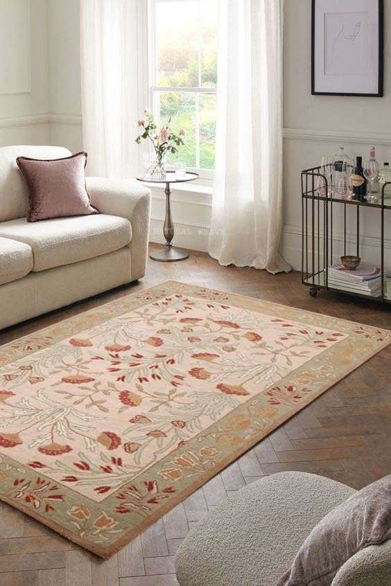 Handmade Floral Adeline Beige Tulips Traditional Crafted Wool Area Rug for Living Room Bedroom and Kitchen (2'6'' x 9')