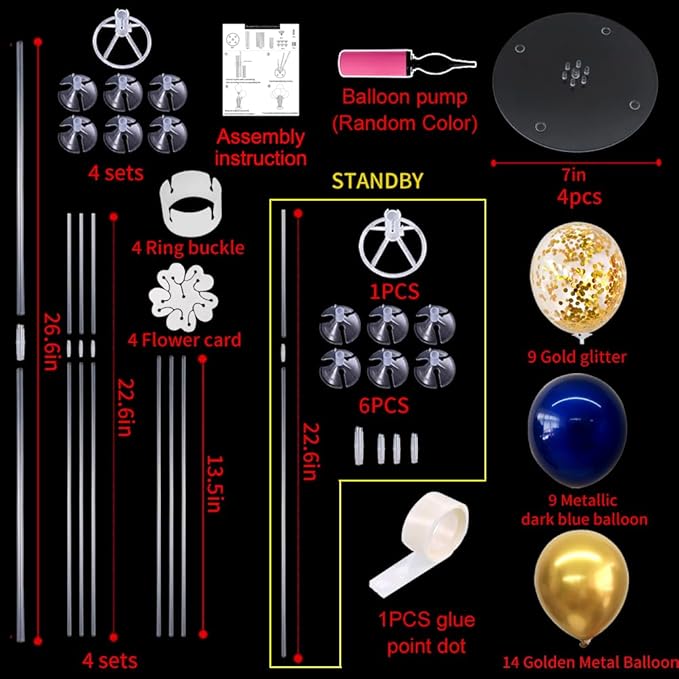 TONIFUL 4 Set Navy Blue Gold Balloon Centerpieces for Table,Balloons Stand Kit for Graduation Decorations 2026 Class of 2026 Party Decorations,New Year,Anniversary,Homecoming,Birthday Decoration