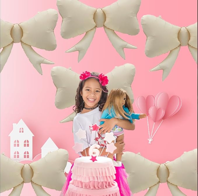 FBQ 6 Pcs White Bow Balloon Bow Theme Party Baby Shower Birthday Party Girls Kids Foil Balloon Decoration Supplies