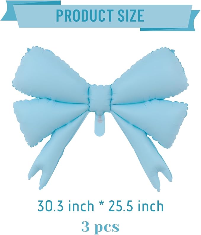 FBQ 3 Pcs Giant Blue Bow Balloon Bow Theme Baby Shower Girl Boy Birthday Party Decoration Supplies