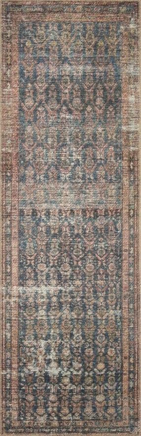 Loloi Amber Lewis Billie Collection, Ocean & Brick 2'-6" x 9'-6" Area Rug – Antique & Distressed Accent Rugs for Living Room, Bedroom, Entryway & Hallway, No Shed High Traffic Area Home Decor Rug
