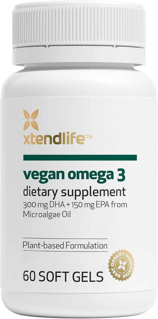 Xtendlife Vegan Omega 3 DHA & EPA - Potent Plant-Based Supplement from Marine Algae - Perfect for Vegans and Vegetarians - 30 Day Supply