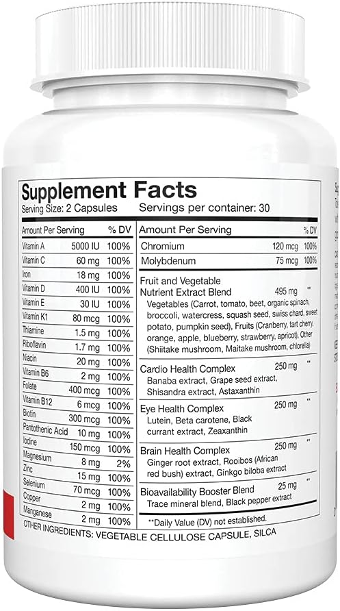 Silver Fern Whole Food Daily Multi Vitamin w/Trace Mineral Blend Supplement - 4 Bottles - 60 Vegicaps Each - 120 Day Supply - Natural, Non-GMO, Vegan, Multivitamin - Zero Synthetics