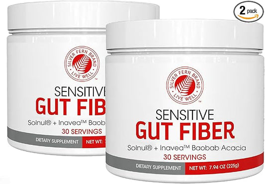 Sensitive Gut Fiber Supplement - Each Tub = 30 Scoops = 30 Day Supply - 6 Grams of Dietary Fiber Per Serving - with Galactomannan Guar Fiber, Baobab Fruit Powder (2 Tubs)