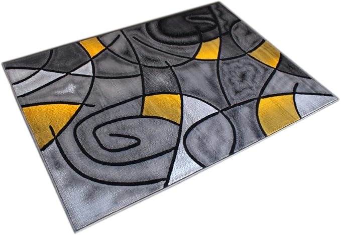 Masada Rugs, Modern Contemporary Area Rug, Yellow Grey Black (5 Feet X 7 Feet)
