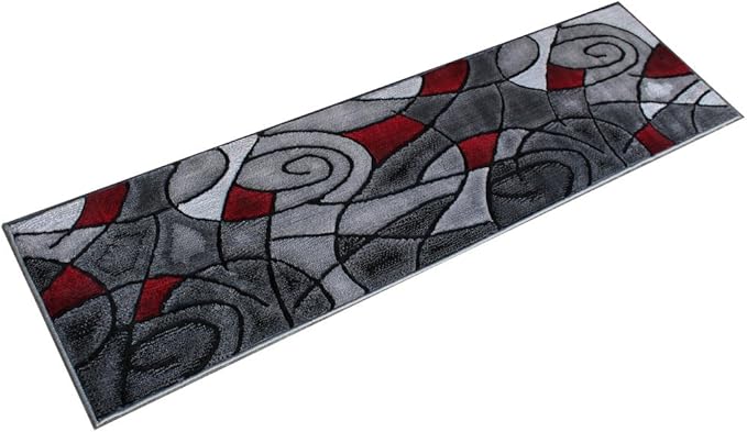 Masada Rugs, Modern Contemporary Runner Area Rug, Red Grey Black. (2 Feet X 7 Feet)