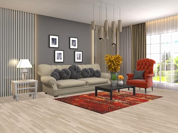 Rug Source Modern Collection, 5x7 Abstract Rug, Hand Knotted Red Abstract Rug, Oriental 100% Wool Carpet for Foyer, Entryway and Hallway