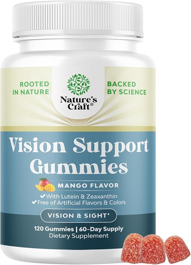 Vision Support Gummies for Adults - Lutein and Zeaxanthin Supplements for Eye Health - Potent Lutein Eye Vitamins for Blue Light Protection, Dryness, Strain Support & Visual Sharpness - 120 Count
