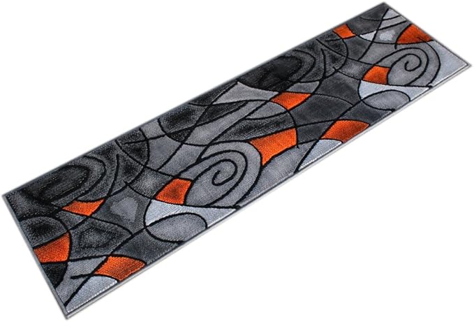 Masada Rugs, Modern Contemporary Runner Area Rug, Orange Grey Black (2 Feet X 7 Feet)