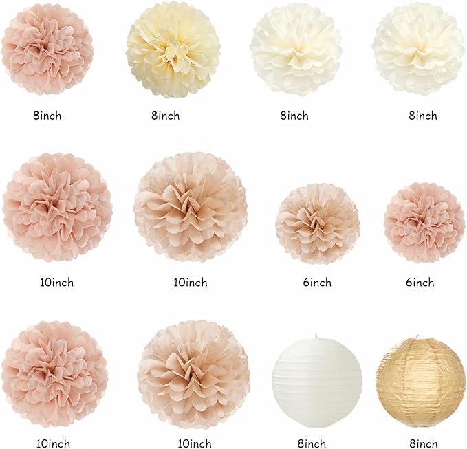 Champagne-Gold Beige 16 Happy Birthday Party-Decorations - 22pcs 21st Women Girls Paper Lanterns Streamers Banner Pom Poms,Fall Boho Aesthetic Bohemian Rose Groovy Decor Backdrop Supplies Hugmoon