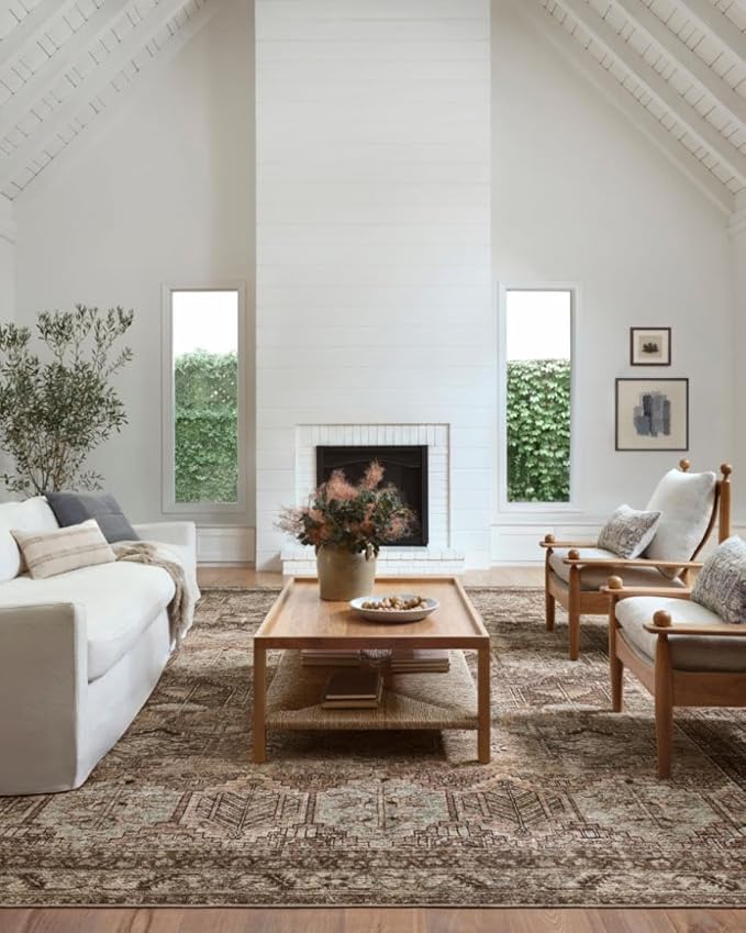 Loloi Amber Lewis Billie Collection, Clay & Sage 7'-6" x 9'-6" Area Rug – Antique & Distressed Accent Rugs for Living Room, Bedroom, Entryway & Hallway, No Shed High Traffic Area Home Decor Rug