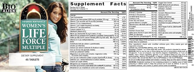 Source Naturals Women's Life Force Multiple, Daily Multivitamin & Immune Health Supplement - 45 Tablets
