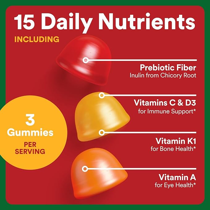 SmartyPants Fiber Supplement & Multivitamin for Men & Women - Improved Formula: Prebiotic Fiber Gummies with Omega 3 (DHA/EPA), Vitamin D3, C, Vitamin B12, B6, A, K & Zinc, 90 Count (30 Day Supply)