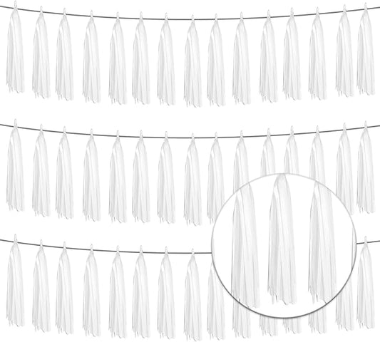 3P Metallic Fringe Banner Garland Foil Tinsel Streamer Wall Hanging Curtain Backdrop Banners for Parade Floats Graduation Decorations, Baby Bridal Shower Party Decoration(White)