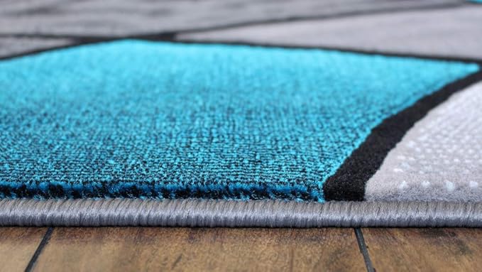 Masada Rugs, Modern Contemporary Area Rug, Turquoise Grey Black (6 Feet X 9 Feet)