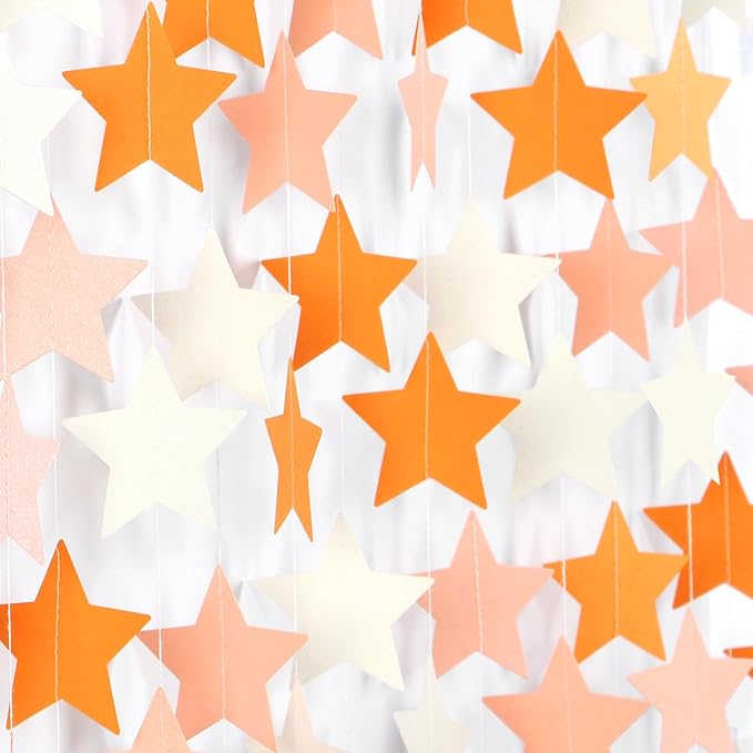 Orange-Beige Peach Party-Decorations Star Garland - 52ft Boho Fall Autumn Streamers Hanging Banner,Thanksgiving Harvest Twinkle Twinkle Little Star Baby Bridal Shower Wedding Engagement Decor Hugtmr