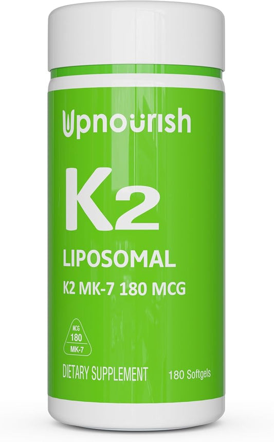 UpNourish Liposomal Vitamin K2 MK7 180 mcg - 180 K2 Vitamin Supplement Softgels for Women and Men - VIT K2 MK-7 with High Absorption