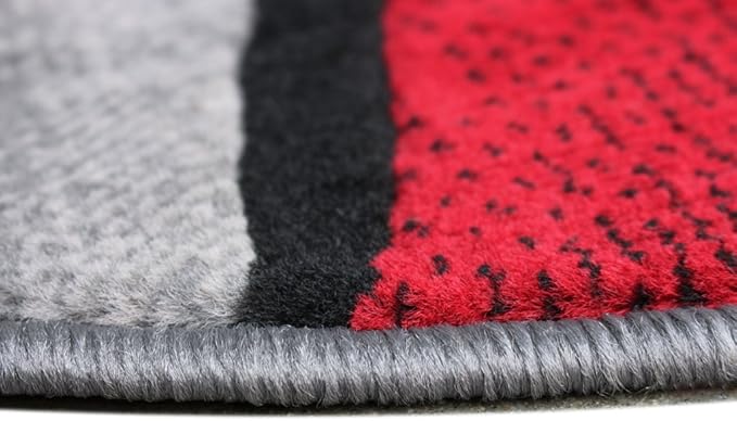 Masada Rugs, Modern Contemporary Round Area Rug, Red Grey Black. (5 Feet X 5 Feet) Round