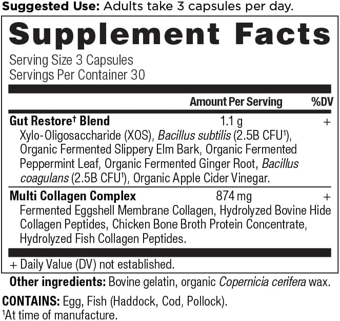 Ancient Nutrition Collagen Pills with Probiotics for Gut Health, Multi Collagen Capsules Gut Restore 90 Ct, Supports Gut, Joints, Hair & Nails, Gluten Free, Paleo and Keto Friendly