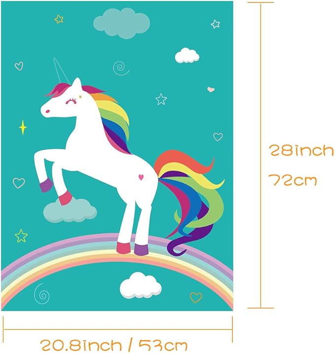 FEPITO Pin The Horn on Unicorn-game for Kids Birthday Party Game with 24 Horn Stickers Birthday Poster for Kids Unicorn-Birthday Girls Rainbow Party Favors Supplies Decoration Home Wall Decor Backdrop