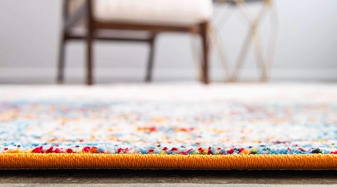 Unique Loom Rosso Collection Traditional, Vintage, Medallion, Border, Distressed, Southwestern Area Rug, 2 ft x 6 ft, Ivory/Blue