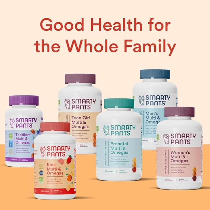 SmartyPants Kids Multivitamin Gummies: Omega 3 Fish Oil (EPA/DHA), Vitamin D3, C, Vitamin B12, B6, A, K & Zinc for Immune Support, Biotin, Gluten Free, Three Fruit Flavors, 90 Count (22 Day Supply)