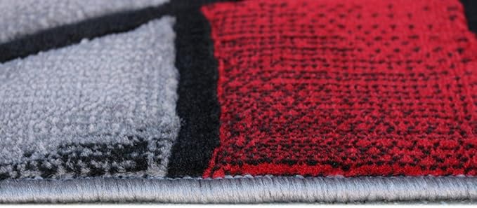 Masada Rugs, Modern Contemporary Area Rug, Red Grey Black. (8 Feet X 10 Feet)