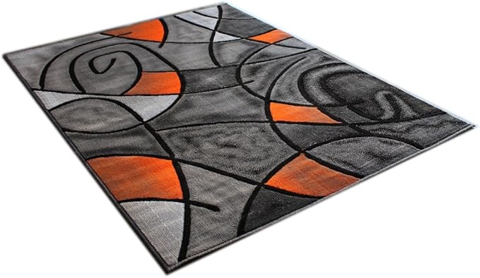 Masada Rugs, Modern Contemporary Area Rug, Orange Grey Black (8 Feet X 10 Feet)