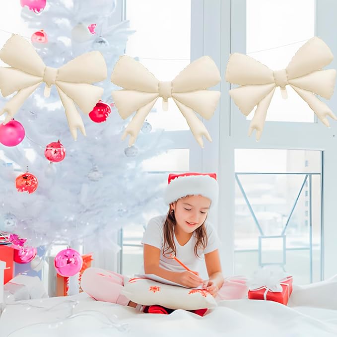 FBQ 3 Pcs White Giant Bow Balloons Bow Themed Baby Shower Wedding Birthday Party Supplies